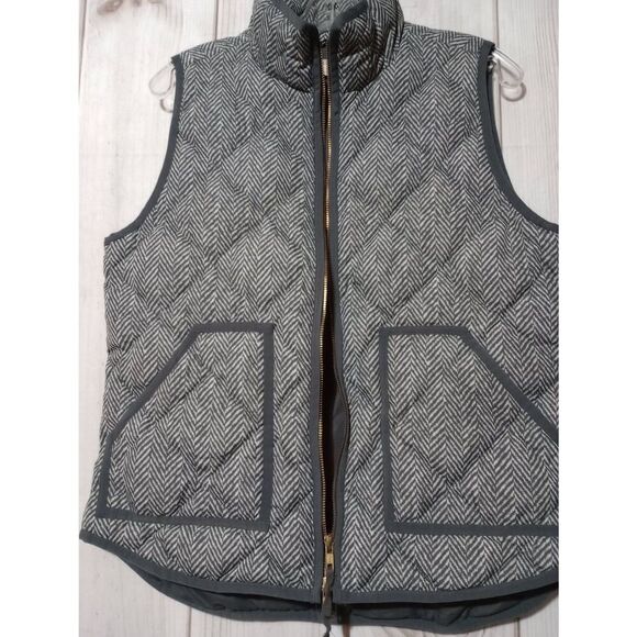 J Crew Vest Ladies‎ Medium Gray Herringbone Puffer Down Filled - Picture 4 of 7